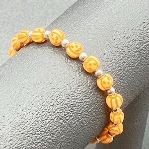 Trrtlz Halloween Pumpkin Bracelet Friendship Orange Silver Stretch Spooky Vibes
